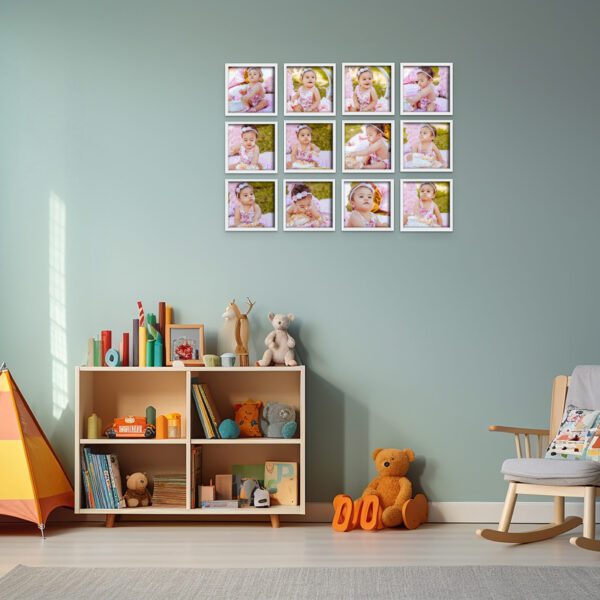 My Photo Wall photo tiles custom made and printed . Photos put up in a childs room.